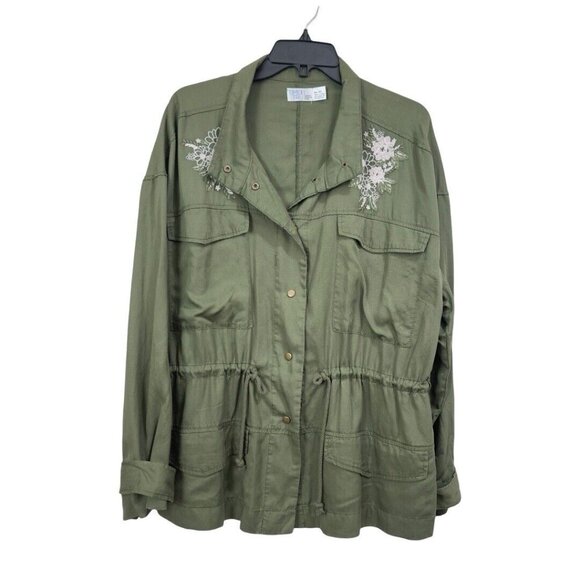 Time And Tru Women Size XXL (20) Embroidered Long Sleeve- Green Utility Jacket - Picture 8 of 9